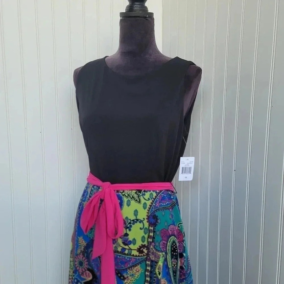 NWT RN Studio Ronni Nicole Black Multi Slevelesa Tie Design Long Maxi Dress 12 - Picture 6 of 10